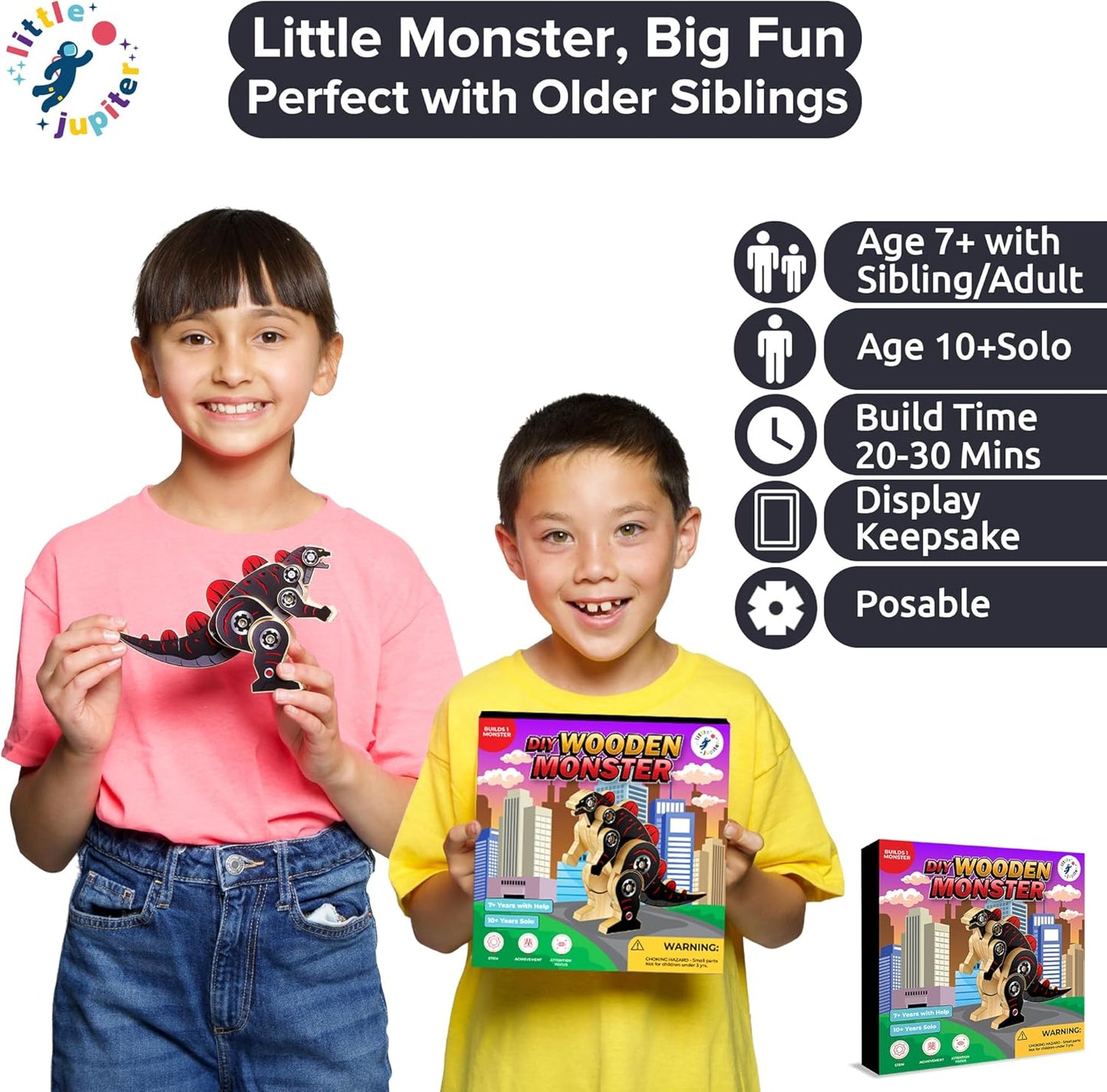 Little Jupiter DIY Wooden Kit with Stickers - Japanese Monster for 7-12 Yrs - Woodworking Kits - Wood Crafts - Building Kit - Wooden Crafts (Monster Type 1)