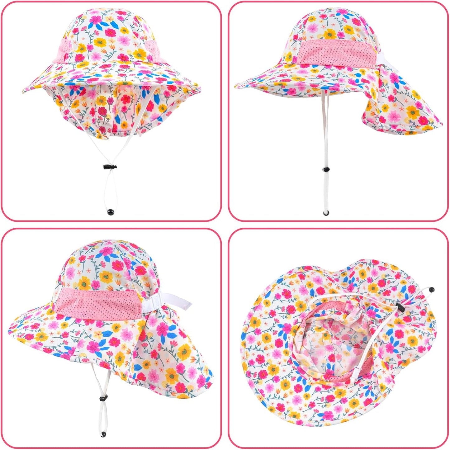 Toddler Baby Sun Hat Kids Summer UPF 50+ for Boys Girls Adjustable Beach Hats with Bucket Wide Brim Age 1-7 Years