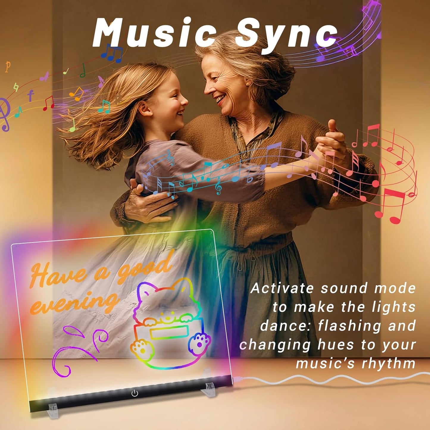 Doodle Glow, LED Note Board with Colors, 14.1"x10.9" Wooshneesham Acrylic Dry Erase Board, 16M-Color LED Light-Up Memo w/Music Sync, APP & Remote, Stand & 7 Markers, Battery Case, Neon Glow (Black)