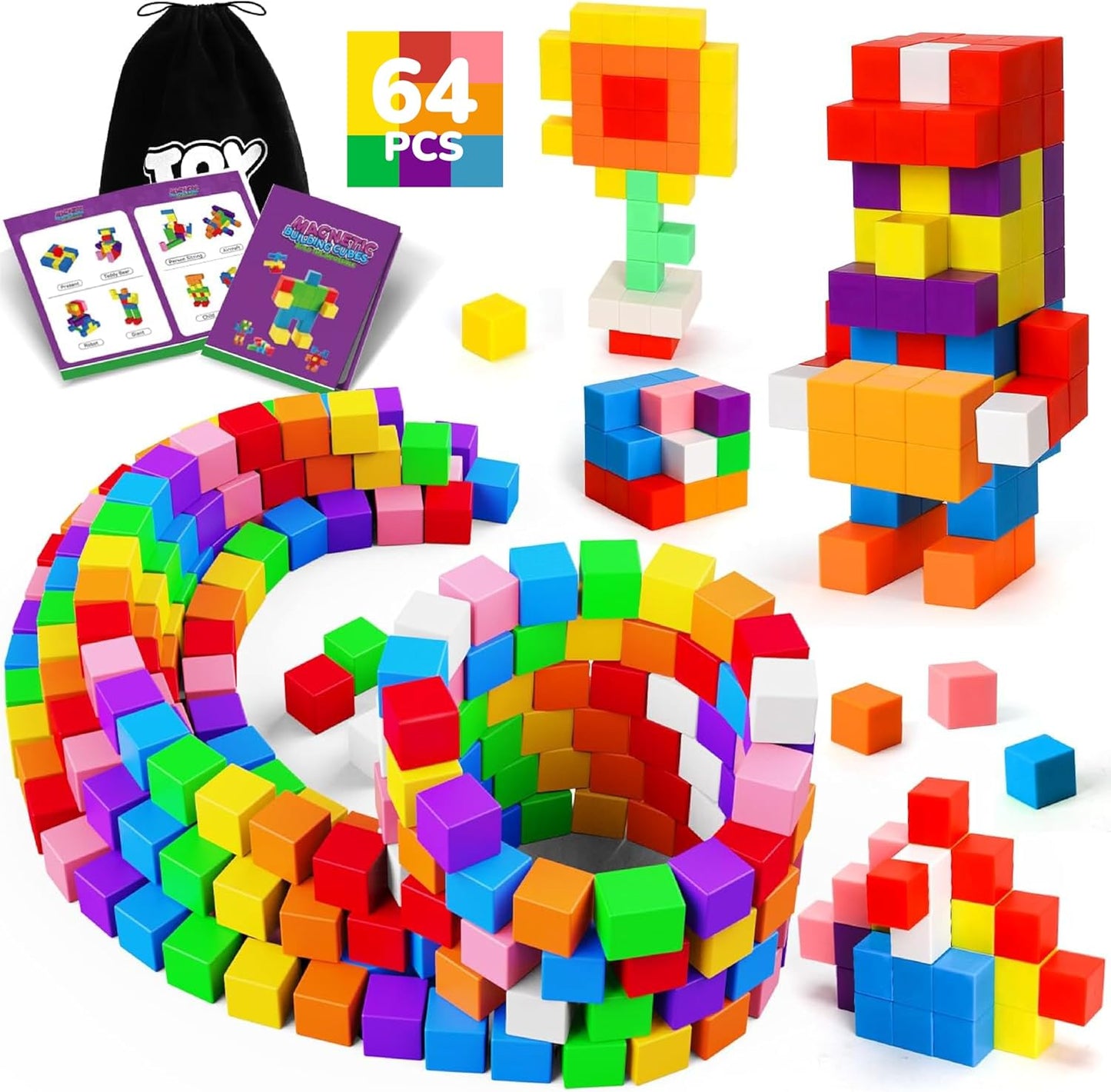 TOY Life 64 Pcs Magnetic Blocks for Toddlers Age 3-5 Magnet Blocks Magnetic Building Block for Kids Ages 4-8 Magnet Block for Kids 3-5 Preschool Creative Stem Building Toys