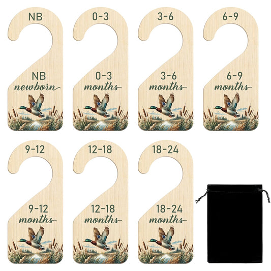 R HORSE Wooden Baby Closet Dividers - 8Pcs Mallard Duck Baby Closet Organizer Double-Sided Newborn Clothes Size Hanger Dividers Nursery Decor Birthday Gift for Boy Girl (0-24 Months)