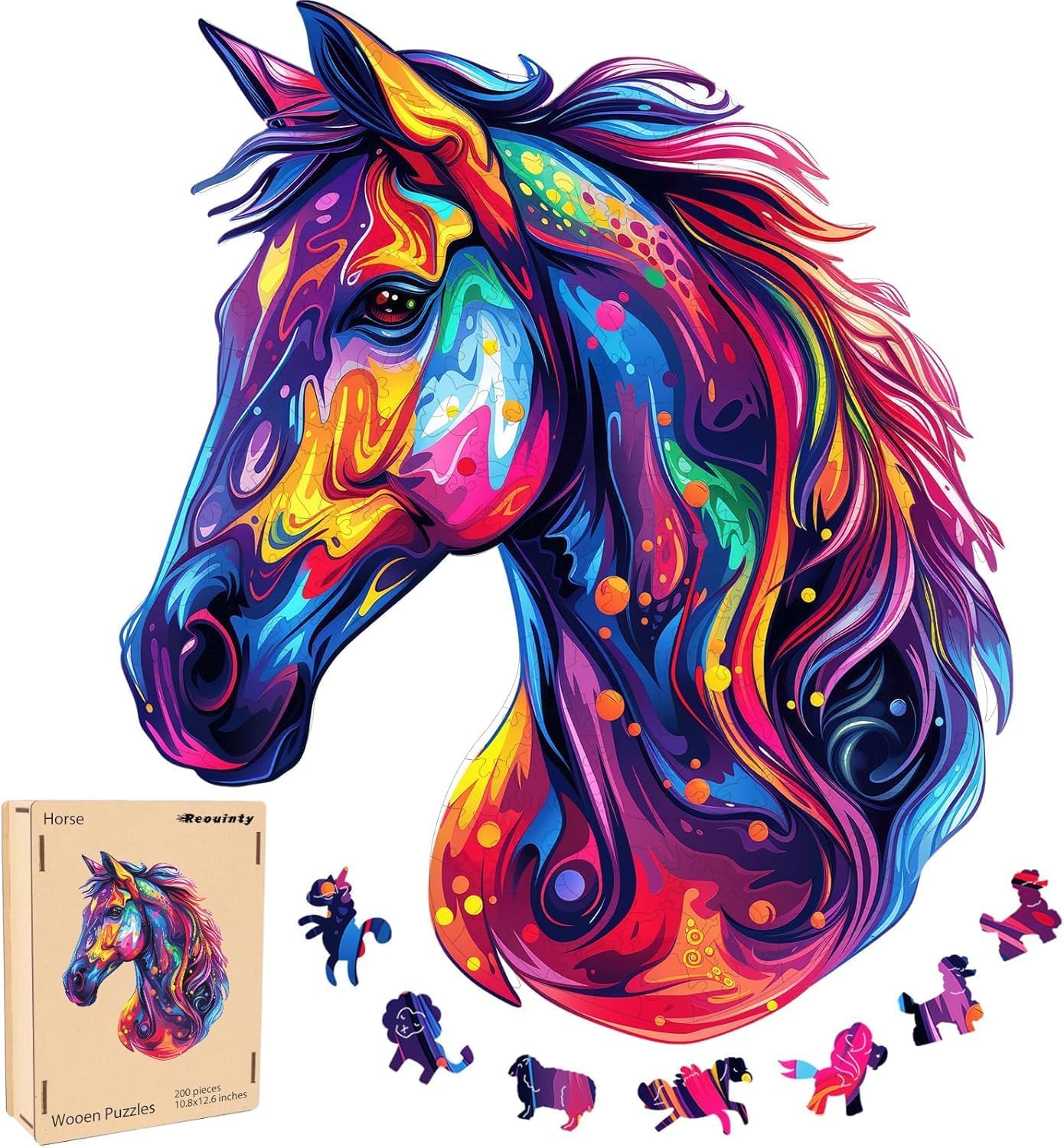Puzzles for Adults 500 Pieces, Cool Horse Liberty Wooden Jigsaw Puzzles 15.8 * 18.3in, Unique Shape Animal Adult Gifts, Irregular Wood Puzzles Best Gift for Adults Family Game