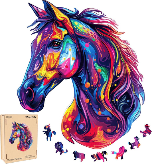 Puzzles for Adults 500 Pieces, Cool Horse Liberty Wooden Jigsaw Puzzles 15.8 * 18.3in, Unique Shape Animal Adult Gifts, Irregular Wood Puzzles Best Gift for Adults Family Game
