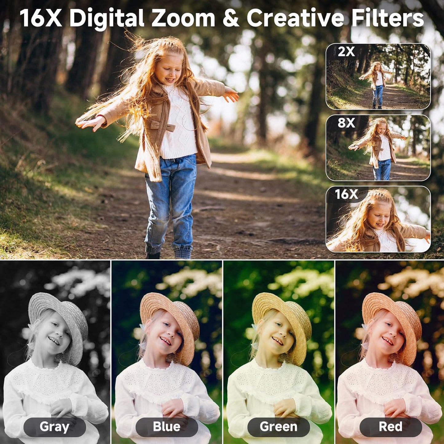 Digital Camera, FHD 4K 44MP Digital Camera, 16X Digital Zoom, Digital Point and Shoot Camera with 3-LED Fill Lights, 64GB SD Card, Compact Camera for Kids Teen Boys Girls, Purple