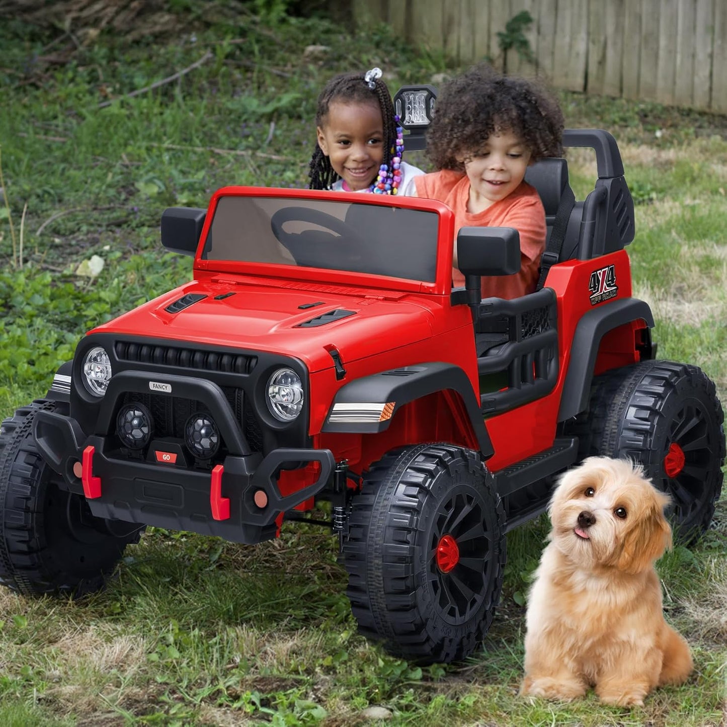 2 Seater Ride on Toy Car for Kids, 24V 4WD Ride-on Truck Kids Electric Car with Remote Control, 4x200W Motors - Red