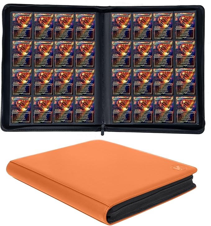 1000+ Pockets Trading Card Binder, 16-Pocket Card Ablum Compatible with MTG,Sports Cards & Other Standard Size Trading Cards (Orange)