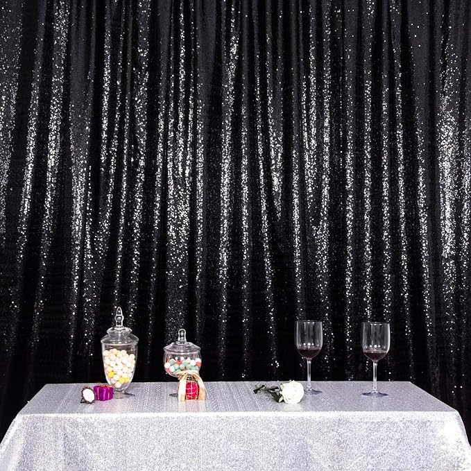 Black Sequin Backdrop Curtains, Black Backdrop 6ftx6ft Glitter Photo Backdrop Curtain for Party Decoration Thickened Sparkle Photoshoot Background NO See-Through