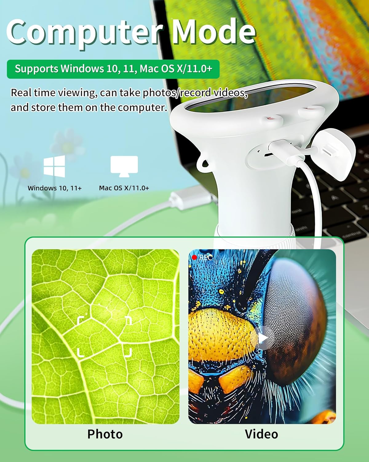 Microscope for Kids, Educational Science Kit Toys Portable Handheld Magnifying Glass, Macro Fixed Focus Digital Kid Microscopes Up to 1000x Magnification,4X Zoom, Interactive Learning, Ages 3+