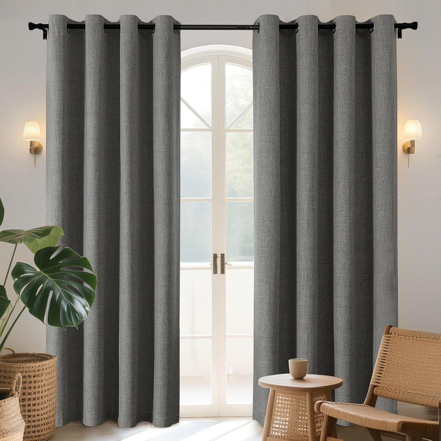 Joydeco Blackout Curtains 95 Inches Long 2 Panels Burg, Room Darkening Curtains for Bedroom, 100% Black Out Textured Thermal Drapes Privacy Protection 2 Panels Set(W52 x L95 Inch, Grey)