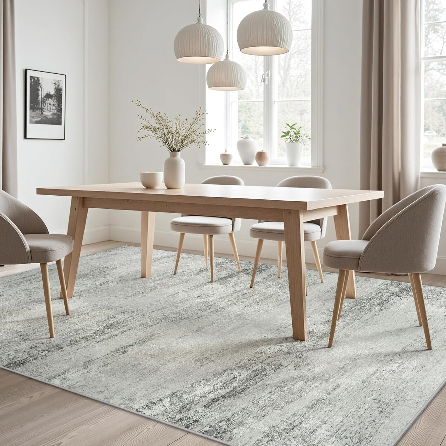Area Rugs 8x10 Living Room Rugs: Large Modern Abstract Washable Rug with Non-Slip Backing, Thin Carpet for Dining Room Table Bedroom Nursery Indoor Home Office-Gray