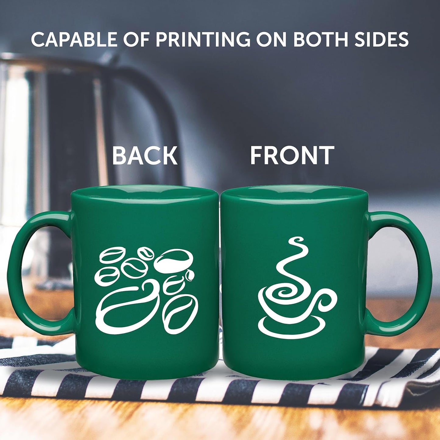 Custom Ceramic Coffee Mugs 11 oz. Set of 10, Personalized Bulk Pack - Coffee cup set, Iced coffee cup, Gaming mug - Green