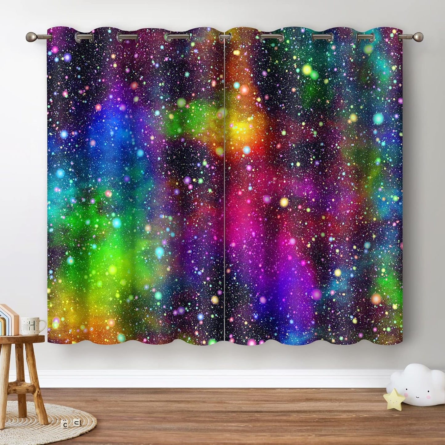 Jekeno Galaxy Blackout Curtains Kids Boys Girls Bedroom Outer Space Universe Nebula Starry Sky Colorful Stars Decor Decoration Grommet Window Drapes 2 Panel Set, 42"x84"