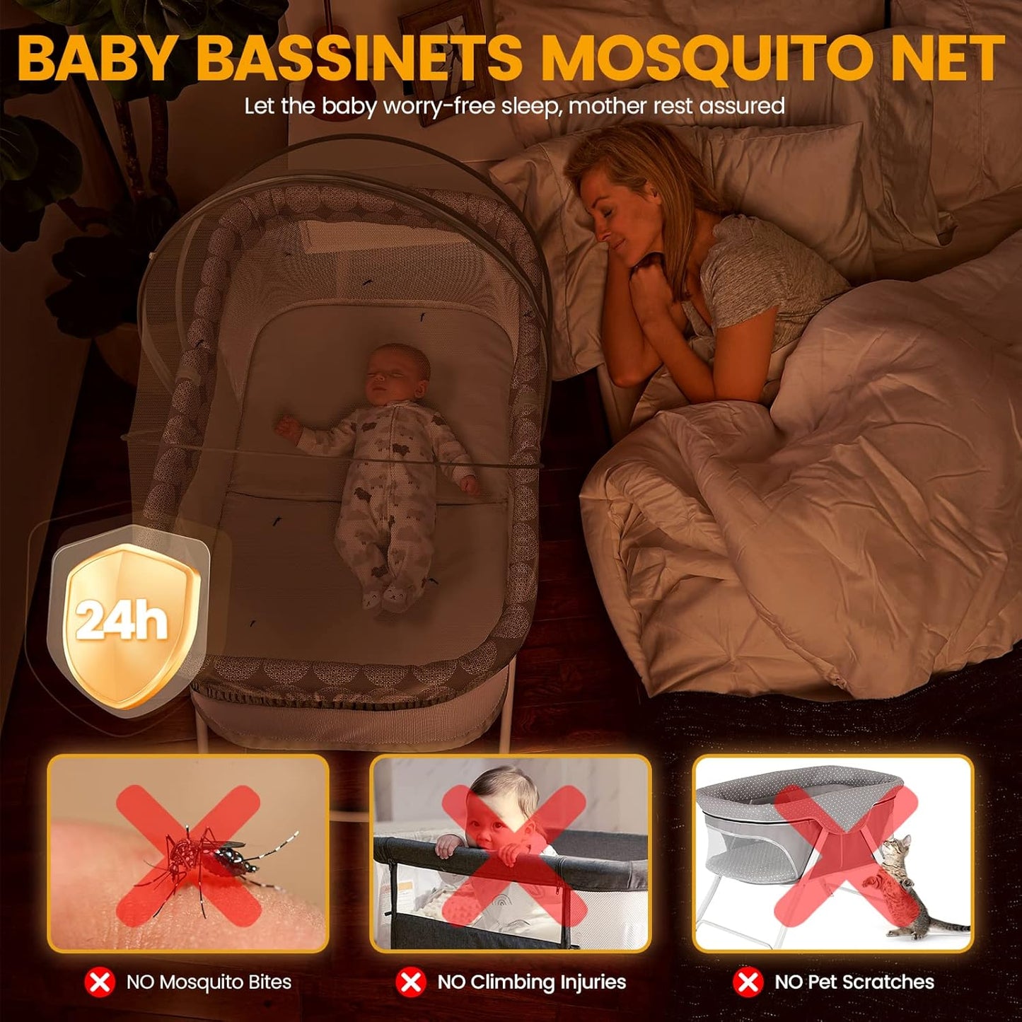 Orzbow Bassinet Cover to Keep Cats Out, Toddler Mosquito Net for Bassinet with Two-Way Zippers & Storage Bag - Infant from Mosquito Bites and Falling Protection, Gray