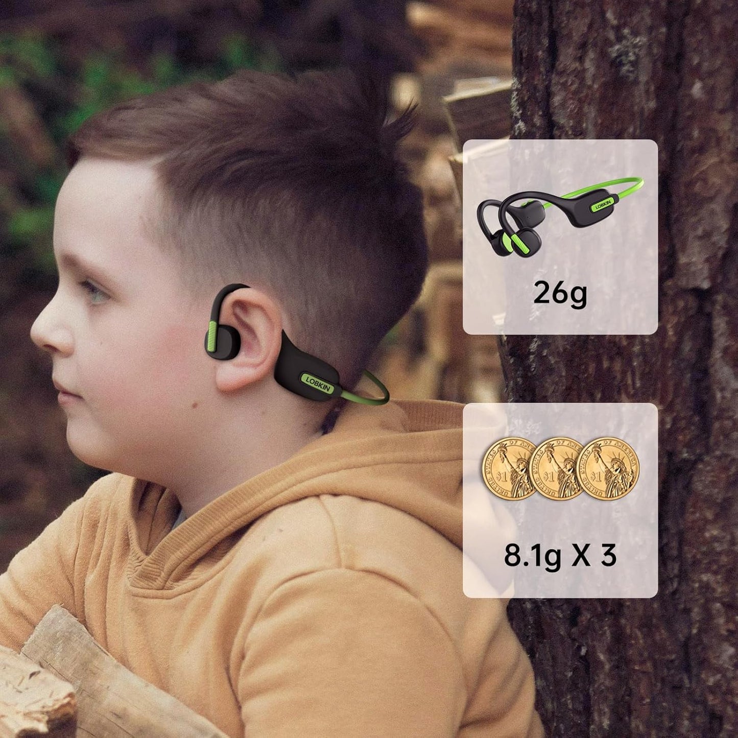 LOBKIN Kids Headphones Open Ear,Bluetooth 5.3 Air Conduction Wireless Lightweight Kids Earbuds IPX5 Waterproof with Microphone for School,Home and Outdoor Activities Gifts for Boys Girls