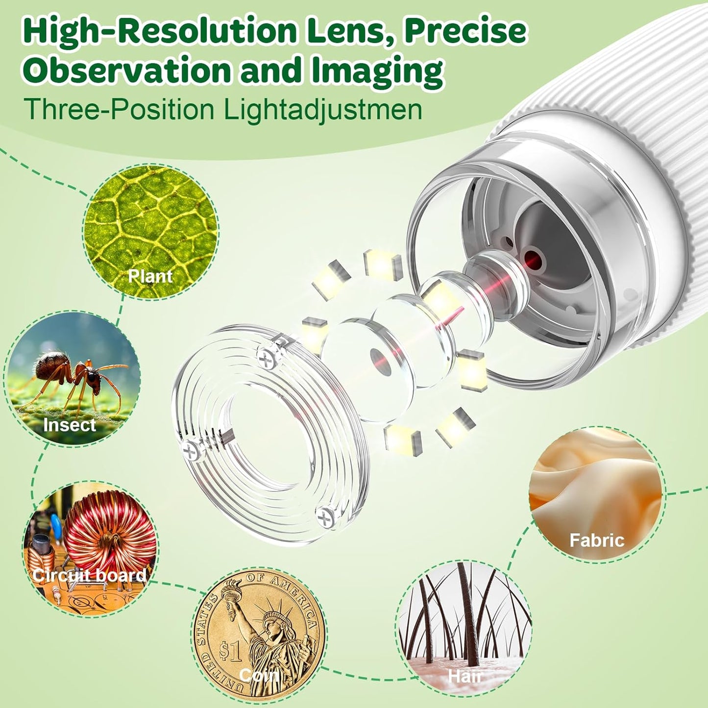 HUTACT Kids Portable Microscope with 2'' Screen - 1000X Digital Handheld Microscope with Prepared Slides Kit, Christmas Birthday Gifts for Kids All Age