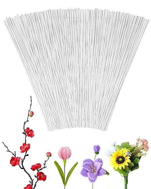 50 PCS FIVEIZERO 16 Gauge White Floral Wire Stems for Artificial Flower Making,Florist Wire,Flower Wires for Crafts,Alambre para Flores for Wreaths, Flower Arrangements and DIY Projects