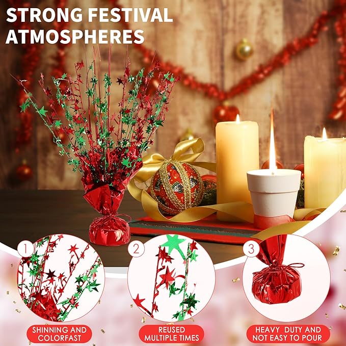 6 Pack Star Table Centerpieces for Party, Birthday Table Decorations for Kids Adults, Party Centerpieces for Tables for Wedding Baby Shower Graduation Holiday Event (Red Green)