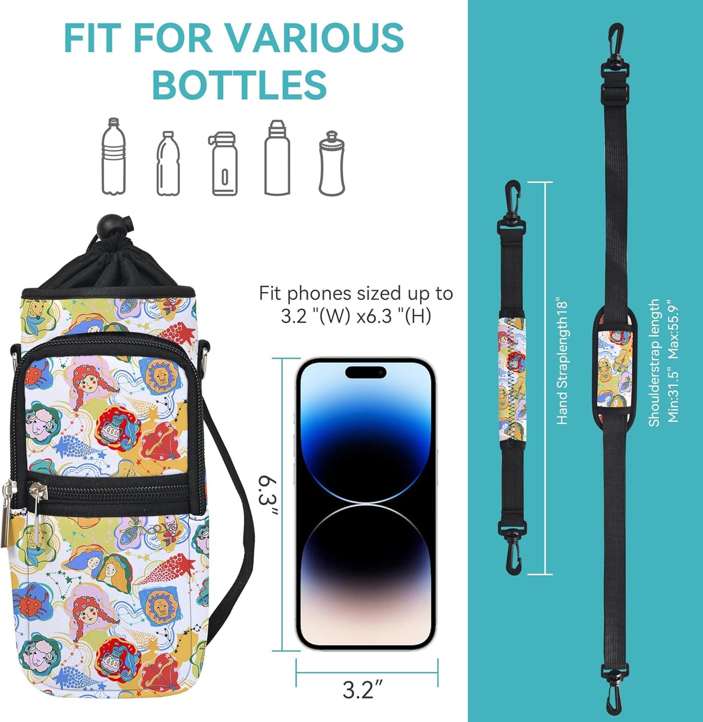 AUPET Water Bottle Sling Bag Sleeve Holder Carrier 25/32/40/64 oz,Insulated Crossbody Water Bottle Case Cover with Strap and Pockets for Men/Women Walking Hiking