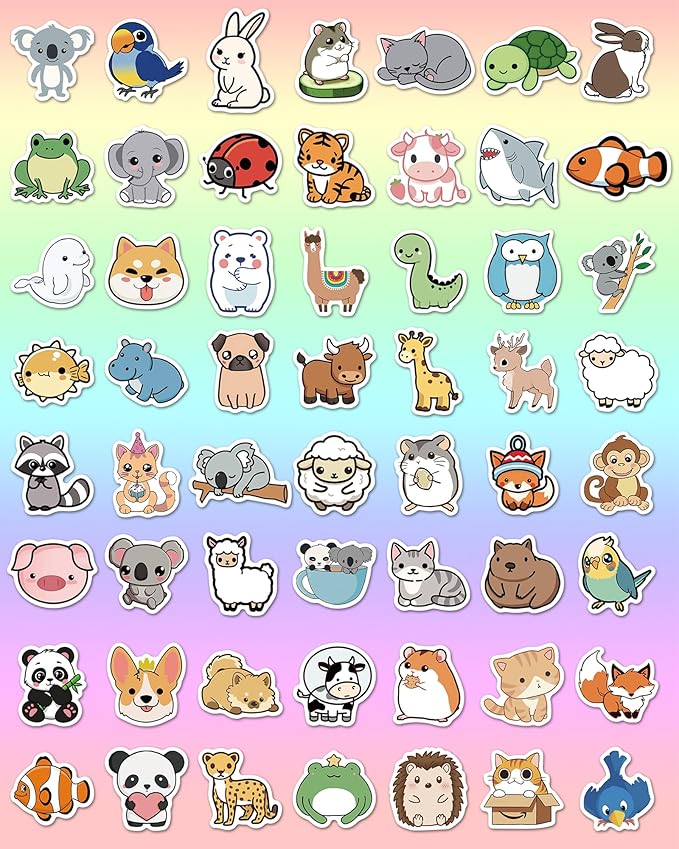 100 Pcs Animal Stickers for Kids, Cute Water Bottle Stickers for Kids Waterproof, Vinyl Laptop Kid Sticker Pack, Kid Classroom Prizes for Elementary Students