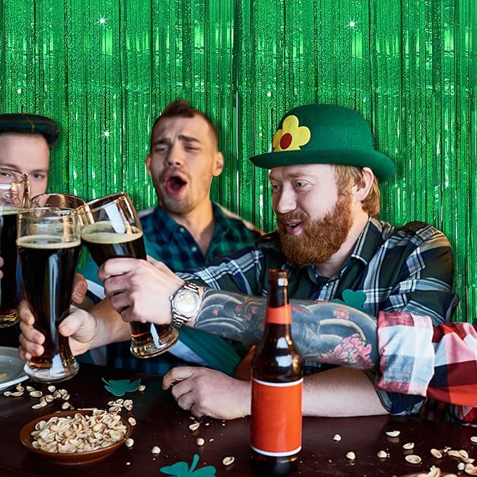 Tinsel Curtain Party Backdrop Green Birthday Decorations 10 Packs Glitter Foil Fringe Curtain Party Decor Streamers Photo Booth for Birthday Christmas Wedding Halloween Graduation Decorations