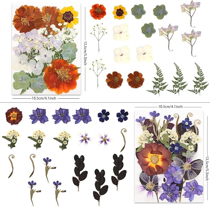 80P Vintage Pastel Dried Flowers for Crafts, Real Natural Pressed Flowers in Retro Soft Tones for Resin Art, DIY Crafts, Jewelry, Candle Decor & Scrapbooking – Tweezers Included