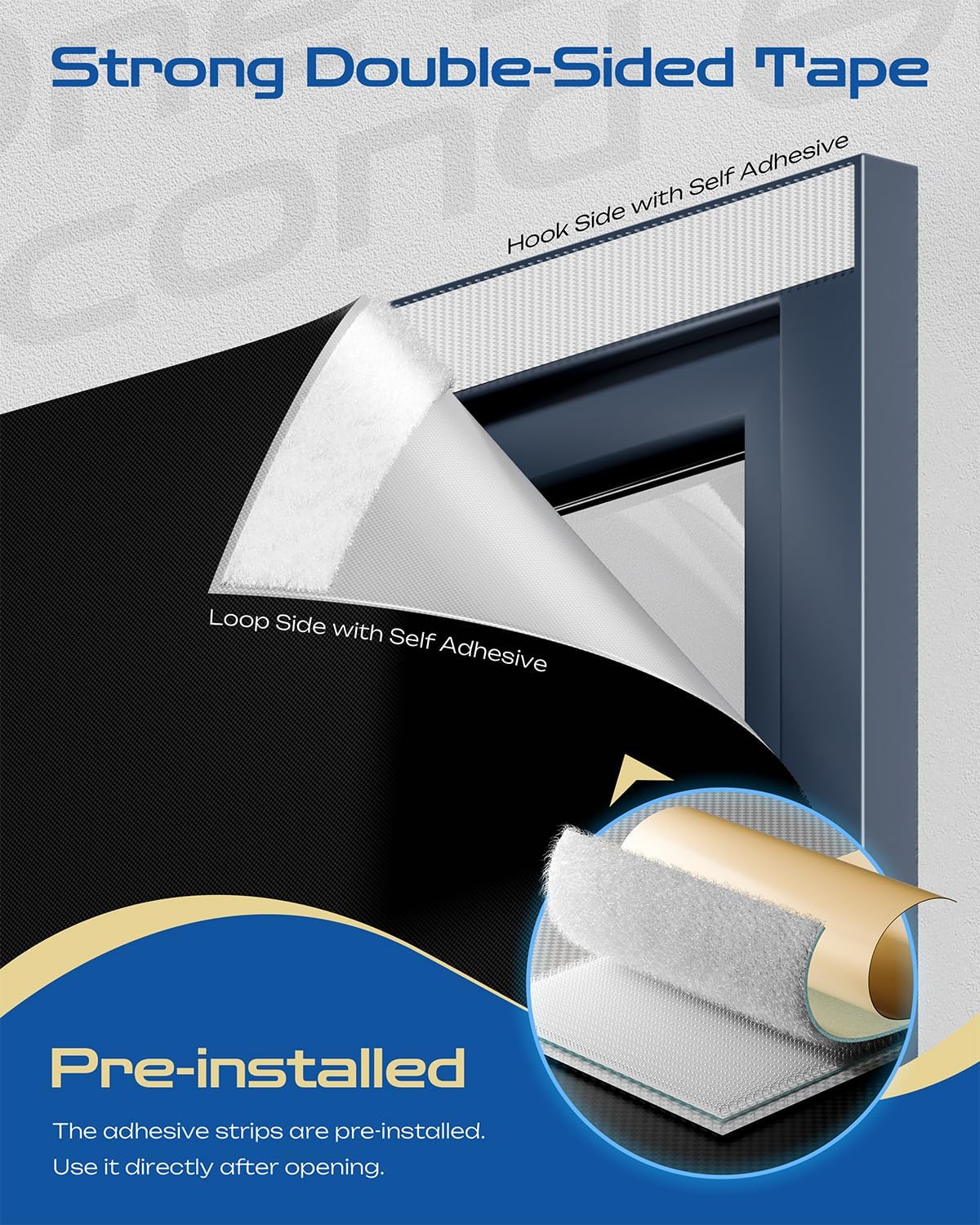 25" W x 72" L 100% Portable Blackout Curtains, Total Darkness No-Drill Black Out Window Cover,Temporary Blackout Shades with Hook & Loop Tape, for Bedroom, Nursery, Dorm, Travel (Black)