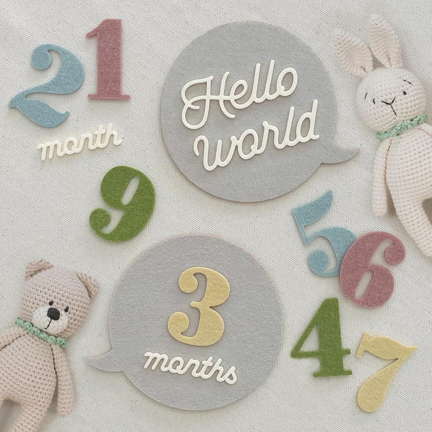 Felt Speech Bubble Baby Monthly Milestone Signs, First Year Baby Photo Prop | Birth Announcement, Growth Tracking, Gender Neutral Baby Shower Newborn Gift, Baby Keepsake (Pastel)
