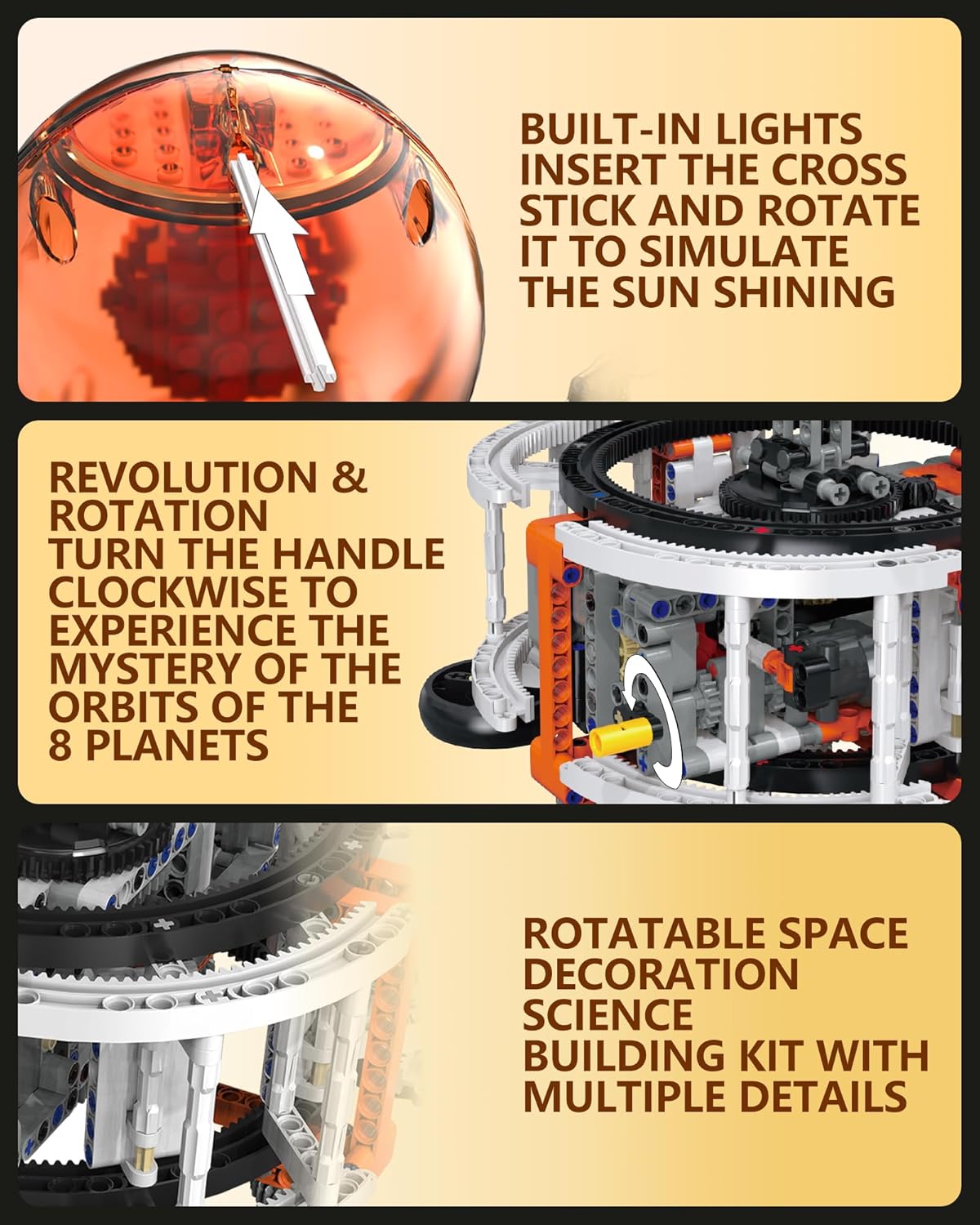 Solar System Building Set for Kids, STEM Toys with Rotatable Handle and Mechanical Gears, Space Toys for Home/School Science Learning, Birthday Gifts for Boys Girls Ages 6-12(1282pcs)