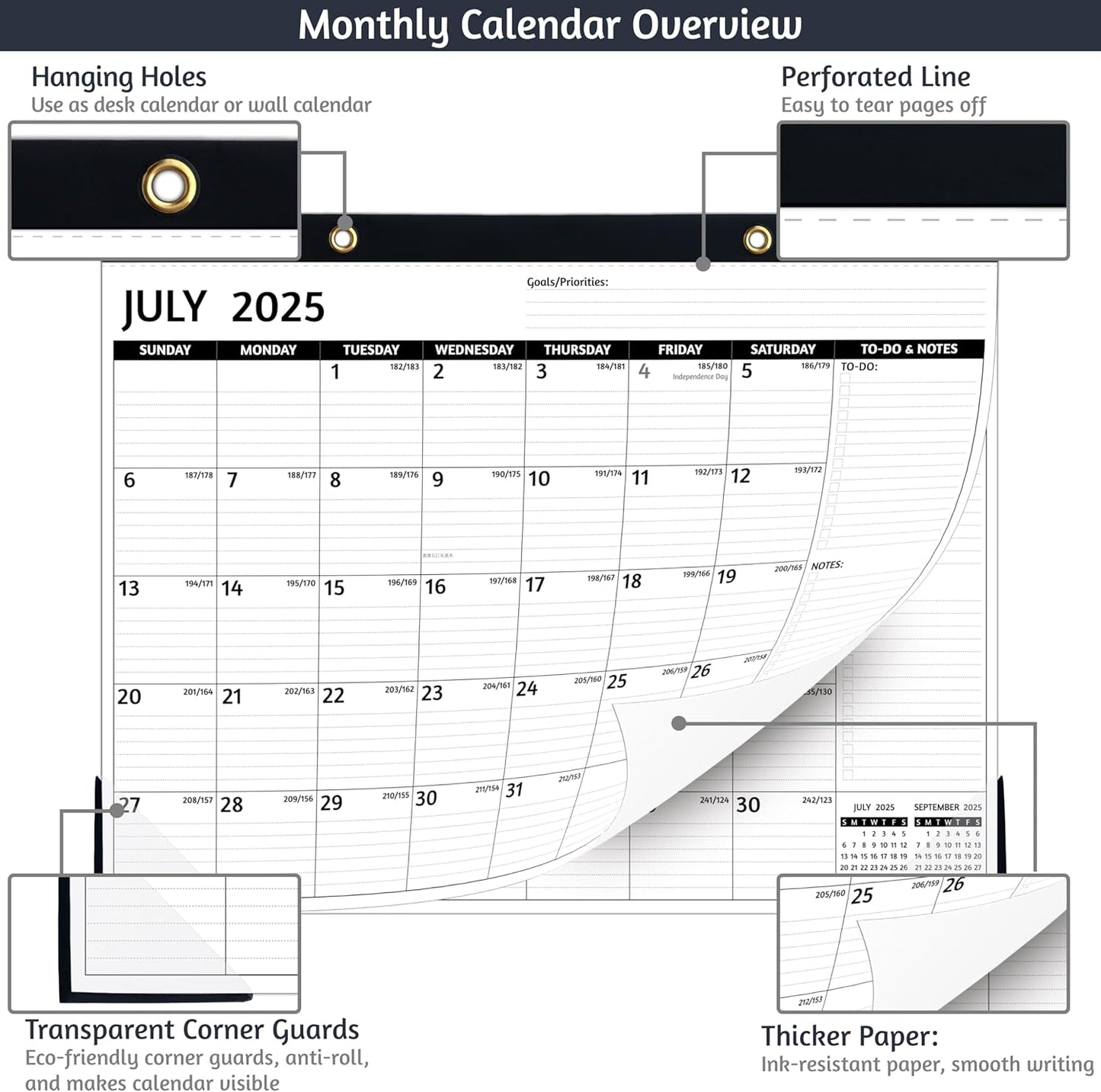 2026 Desk Calendar – Large Desk Calendar 2026, 22'' x 17'', Jan 2026 - Dec 2026, 2026 Desk/Wall Calendar with Desk Pad, To-do Lists, Ruled Blocks, Corner Protectors