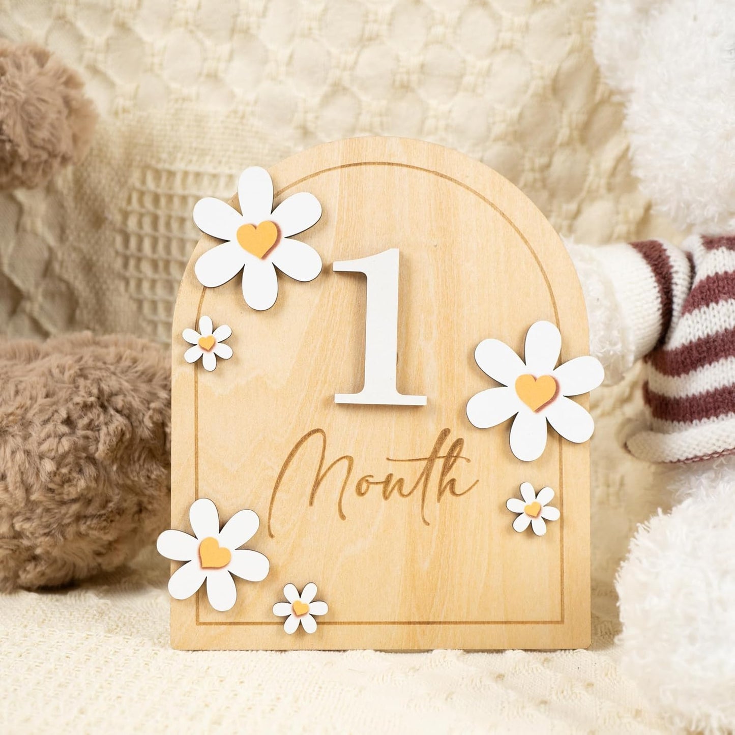 Baby Monthly Milestone Cards - Wooden Monthly Milestone Discs - Newborn Photography Props to Document Your Baby´s Growth - Baby Announcement Sign (B05)