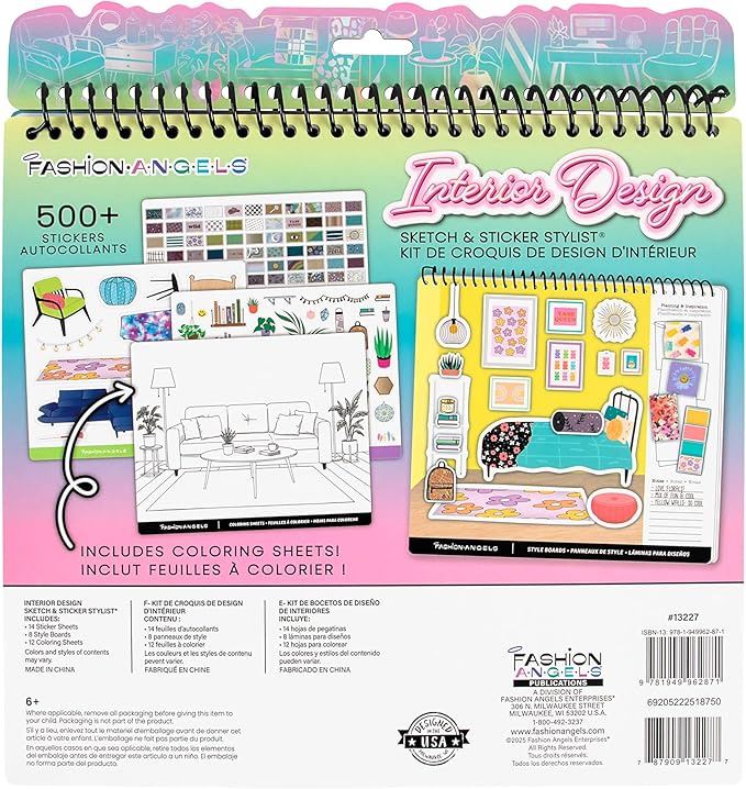 Fashion Angels Interior Design Sticker Stylist - 20 Style Boards with 14 Sticker Sheets - Interior Design Set for Kids - Room Design Kit for Girls - 550+ Aesthetic Room Decor Stickers - Ages 6 and Up
