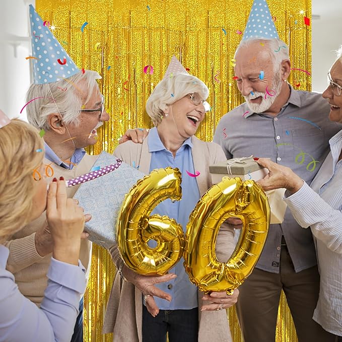 Tinsel Curtain Party Backdrop Gold Birthday Party Decorations 10 Packs Glitter Foil Fringe Curtain Party Decor Streamers Photo Booth for Birthday Christmas Wedding Halloween Graduation Decorations