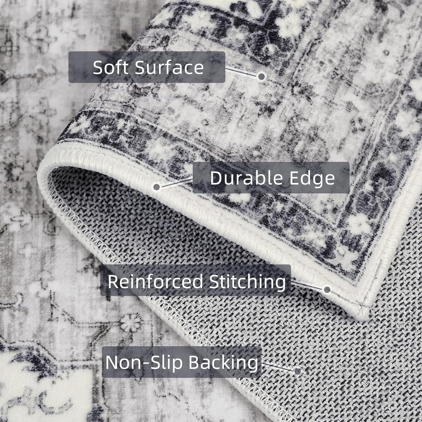 Boho Kitchen Runner Rug 3x8 Washable Runner Rug with Non-Shedding, Vintage Rugs Runners for Hallways Carpet Runner Grey/Navy