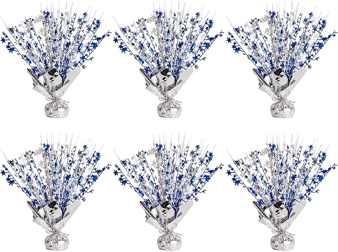 6 Pack Star Table Centerpieces for Party, Birthday Table Decorations for Kids Adults, Party Centerpieces for Tables for Wedding Baby Shower Graduation Holiday Event (Silver NavyBlue)