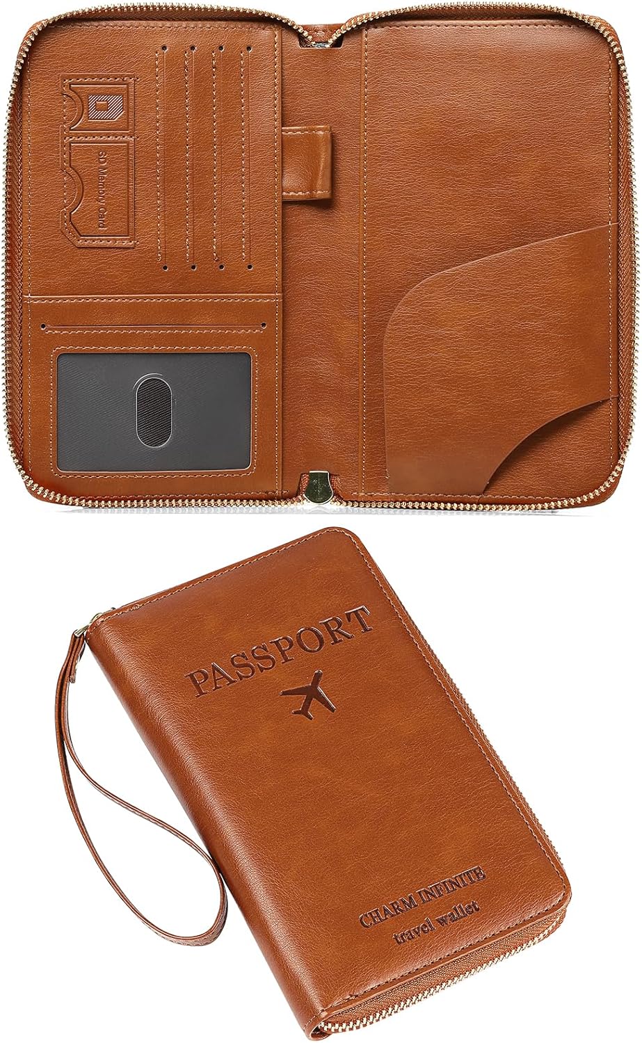 Leather RFID Blocking Passport Holder Travel Wallet, Passport Cover/Travel Wallet for Women/Men with