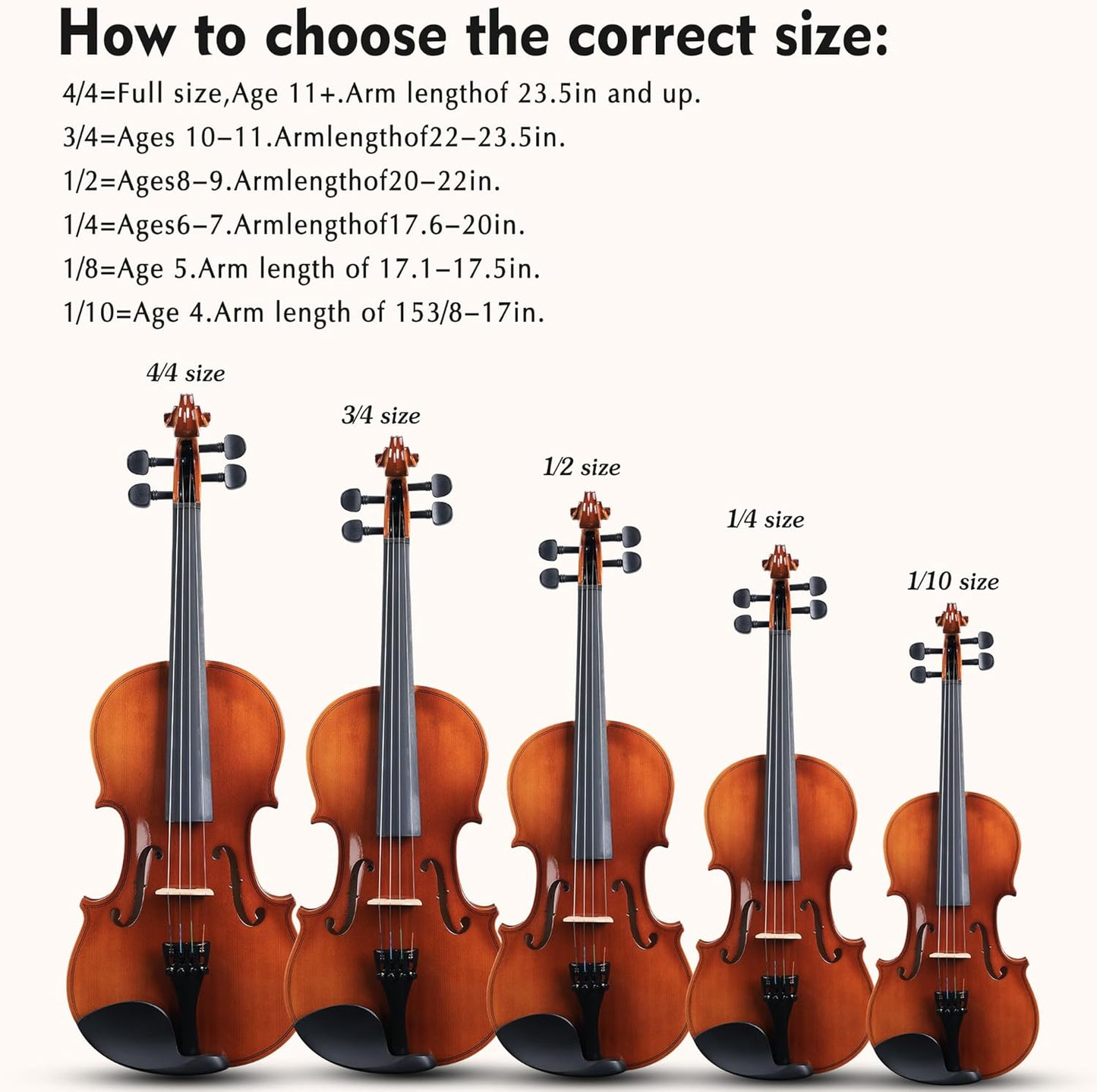 ADM 4/4 Full Size Wood Violin Set for Kids Teens Students Adults Beginner Acoustic Violin Glossy Fiddle Starter Kit with Hard Case, Rosin, Shoulder Rest, Bow, Clip-on Tuner and Fingerboard Sticker