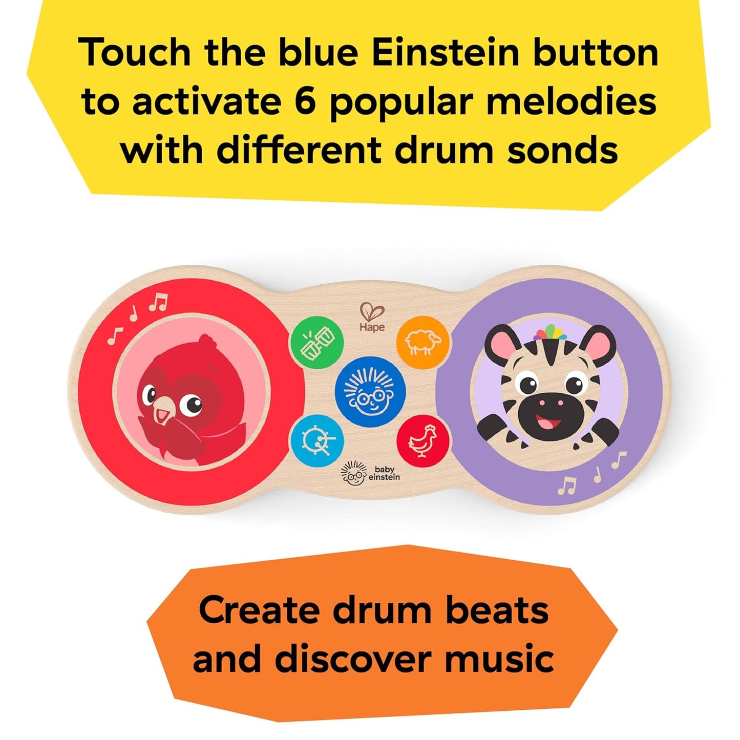 Baby Einstein Upbeat Tunes Magic Touch Wooden Drum Musical Toy Ages 6 Months +
