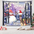 QGHOT Christmas Window Tapestry Wall Hanging Christmas Backdrop Winter Window Wall Decor Xmas Snowman Deer Tapestries for Bedroom Living Room Dorm Holiday Party Decoration