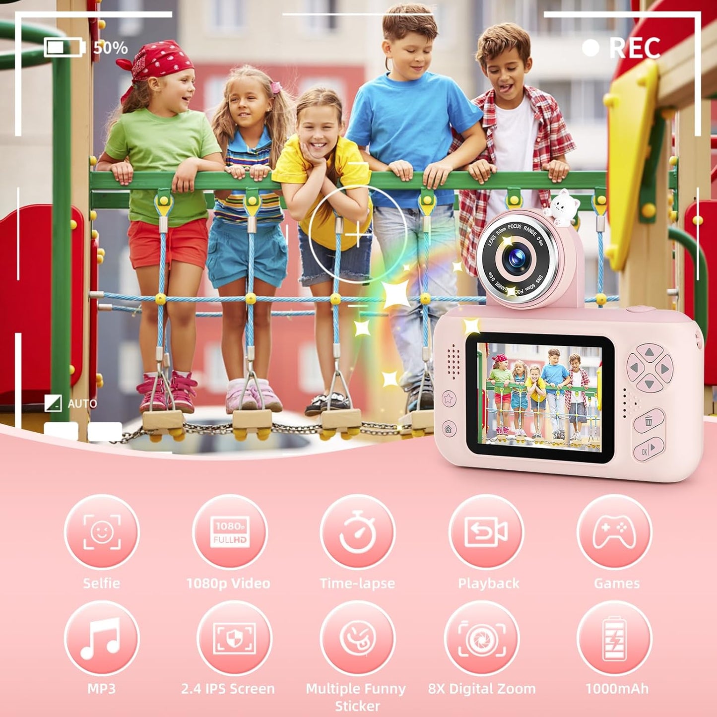 Kids Camera Girls for 3 4 5 6 7 8 9 Years Old Girls,1080P HD Video Selfie Camera with 32G SD Card Kids Digital Camera Toys for Toddler Birthday Gifts Pink