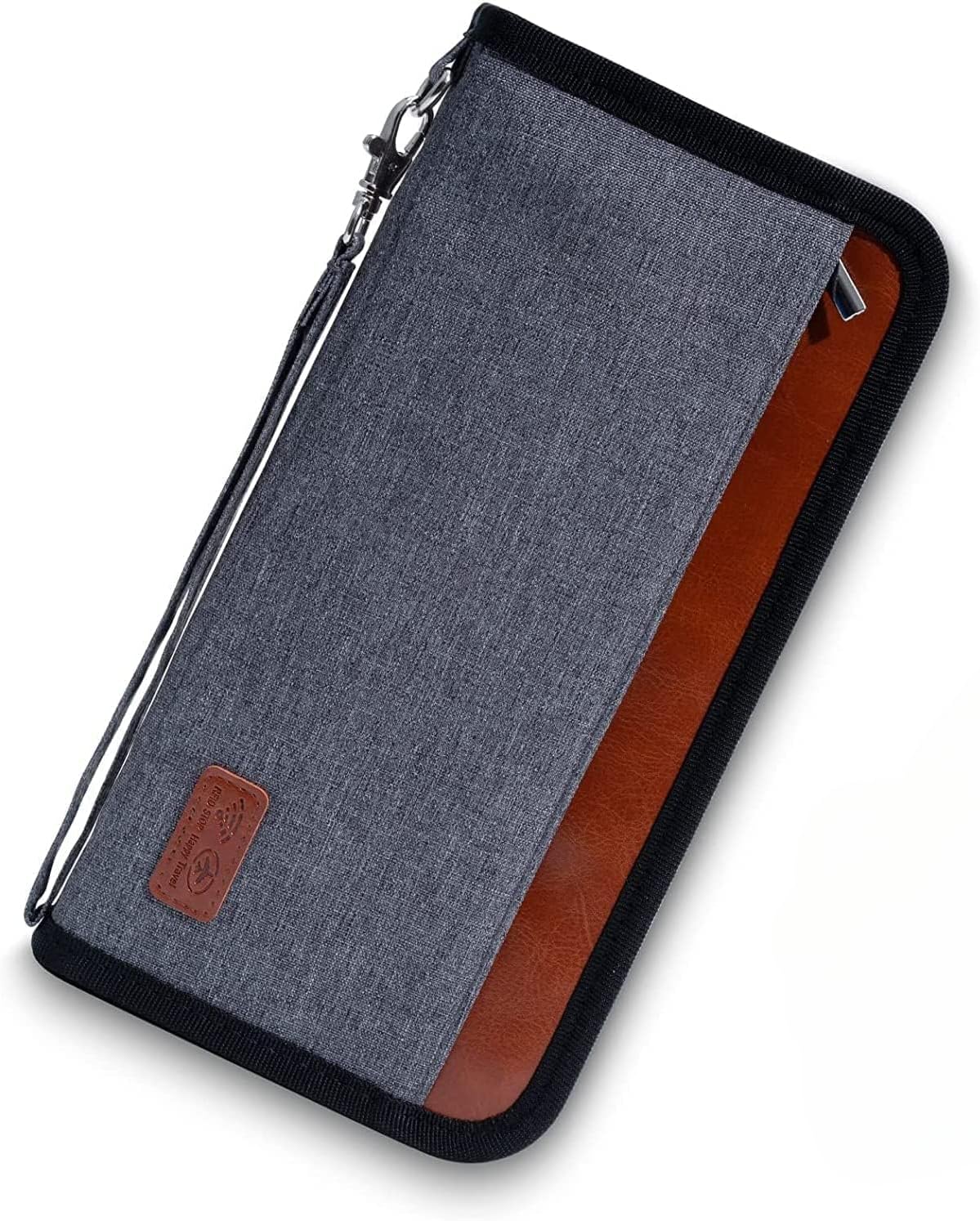 Real Leather Wallet RFID Family Passport Holder Waterproof Travel Essentials (Grey)