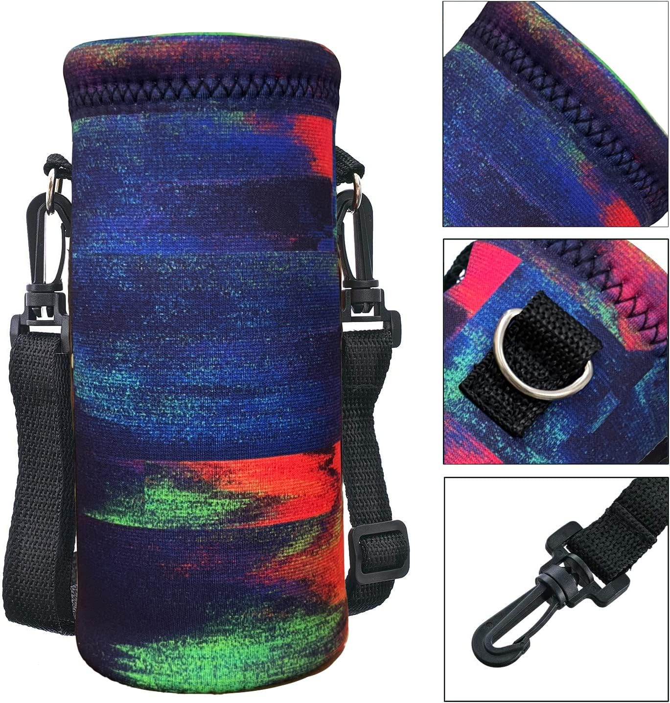 RICHEN Neoprene Water Bottle Carrier Bag with Adjustable Shoulder Strap,Insulated Water Bottle Cover for Stainless Steel/Glass/Plastic Bottles