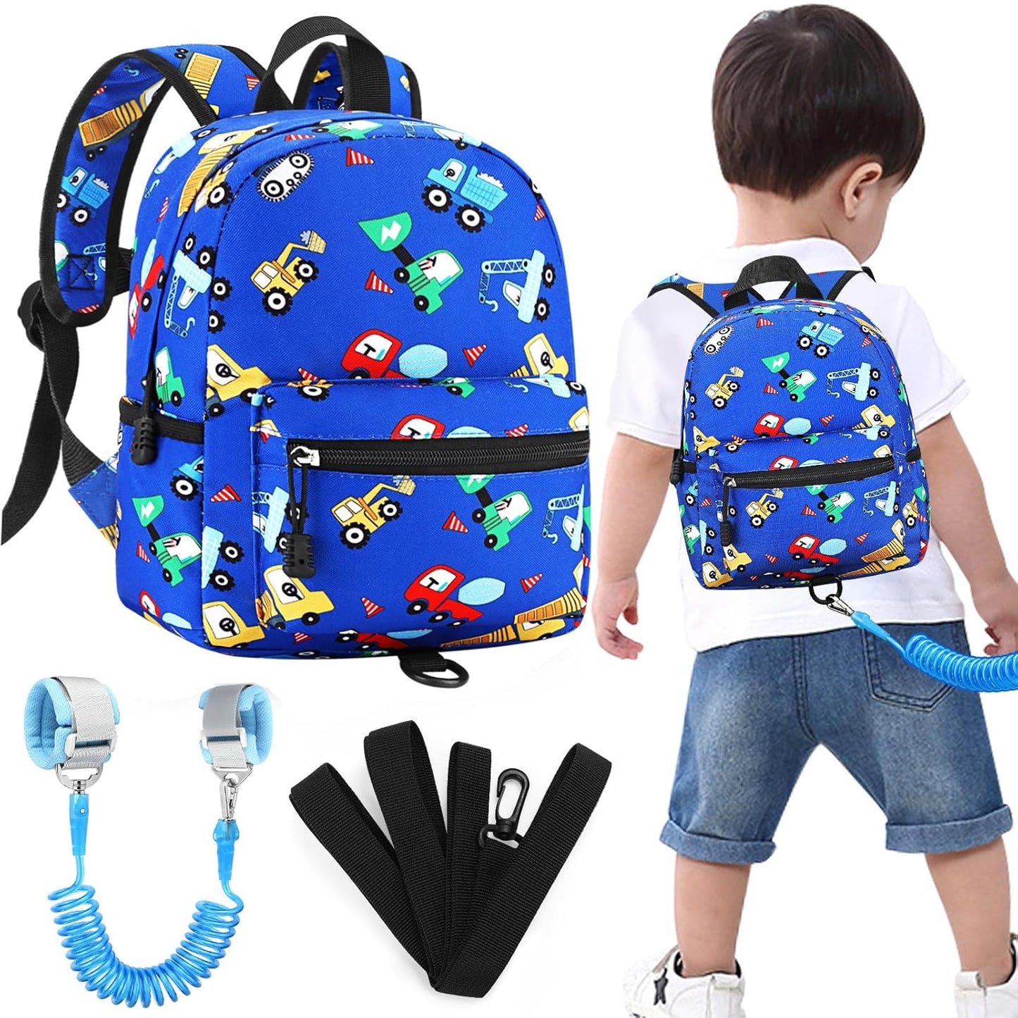 Accmor Toddler Backpack with Leash, Cute Kids Backpacks with Anti Lost Wrist Link, Mini Baby Backpack Leash Walking Harness for Outdoor Travel, Small Excavator Backpack Tether Protector for Boys