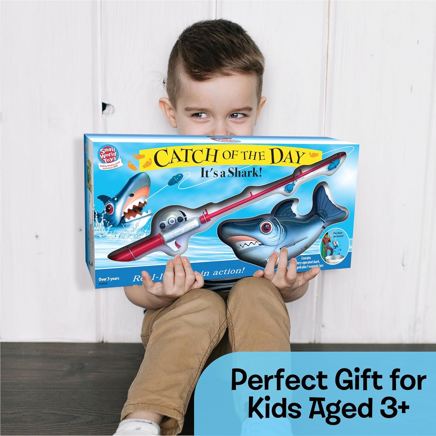 Small World Toys Magnetic Fishing Game, Catch of The Day Shark Fishing Toy for Kids Ages 3+, Includes Kids Fishing Pole and 1 Shark for Toddler Bath Toys, Water Fish Toys for Pools & Tubs