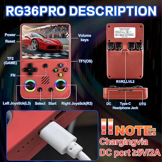 RG36 PRO Retro Handheld Game Console - Support 30000+ Classic Games,3.5-Inch Screen,3000mAh Battery,Linux OS, Portable Game Console for Travel - Birthday Gift for Teens,Boy Friends(Red)