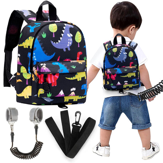 Accmor Toddler Leash Baby Dinosaur Backpack Harness with Anti Lost Wrist Link, Cute Mini Child Daycare Bag with Tether Hold Kids Close While Outdoor Walking for Baby Boys Girls