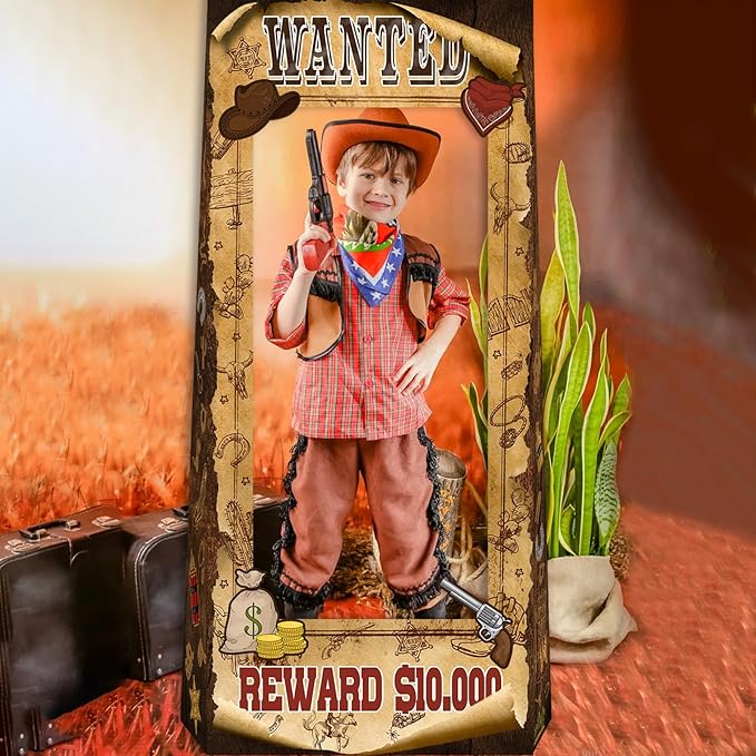 4.5ft Tall Life Size Stand in West Wanted Photo Booth Props Selfie Frames, Western Photo Booth Props for Western, West Cowboy Cowgirl Theme Party Supplies, Wild West Rustic Party Decorations