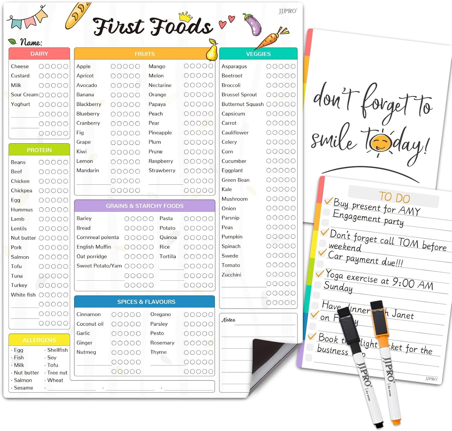 Newborn Baby or Toddler First Foods Tracker Whiteboard-Magnetic Dry Erase Daily Food Log-Reusable Daily Planner Chart to Log Feeding Food/Food Checklist/to-Do List - for New Parents,Nanny, Babysitter