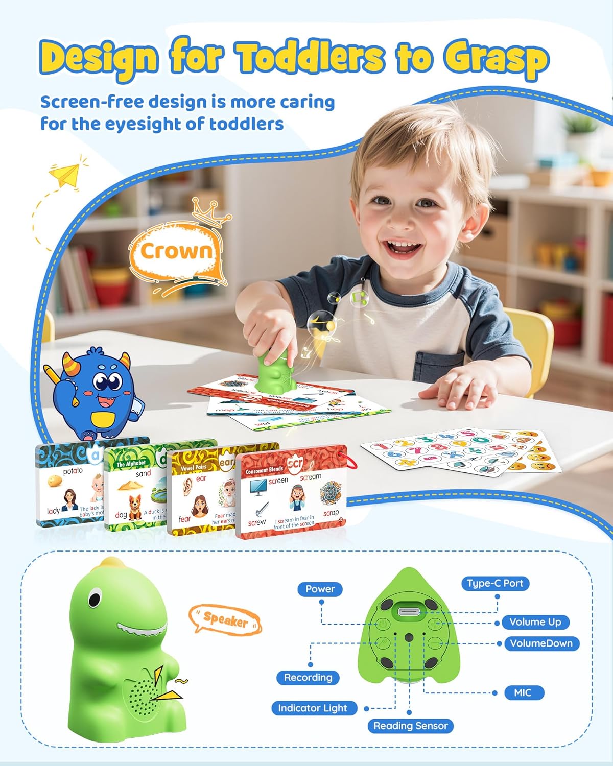 Sensory Dinosaur Pen Reading Toy Set, 73PCS Talking Flash Cards&6 Stickers, Interactive Educational Gifts for Autistic Toddlers, Montessori Language Learning, Speech Therapy Toddler Toys for Birthday