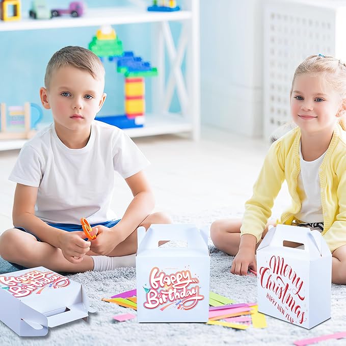 XAGLVV 24pcs White Gable Party Favor Boxes, 7 x 3.5 x 6.6 Inches, Kid Party Favors, Goodie Boxes for Kids Birthday, Wedding, Classroom Activity, Baby Shower, and More