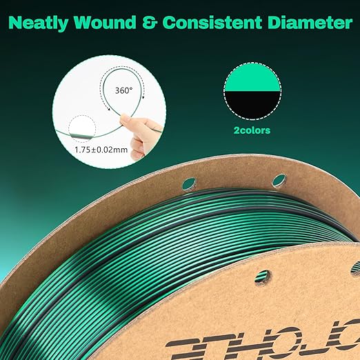 Silk PLA Filament 1.75mm Black Green Dual Color PLA 3D Printer Filament 2 in 1 Coextrusion 1KG Spool(2.2lbs) 3D Printing Filament Dimensional Accuracy +/- 0.03mm Fits for Most FDM 3D Printers